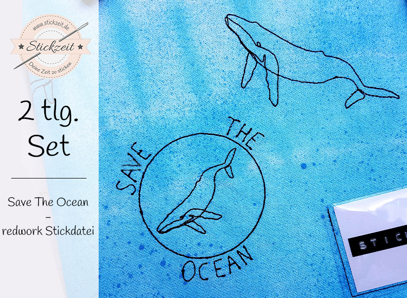 Save The Ocean - redwork Stickdatei